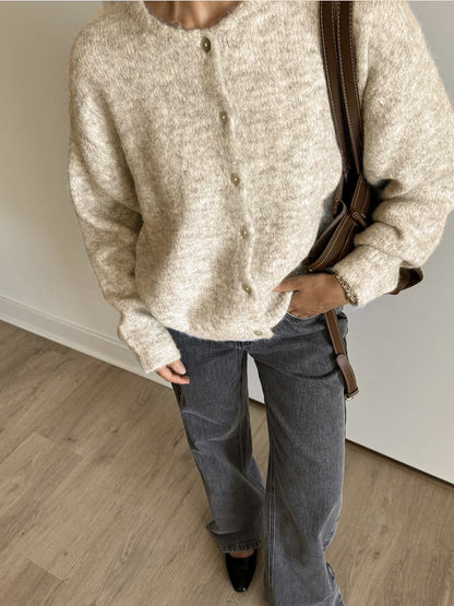 Soft Wool Blend Knit Cardigan Women Button Front Sweater