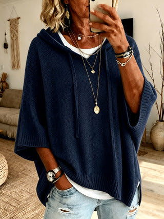 Oversized Knit Hoodie Sweater Women Loose Pullover