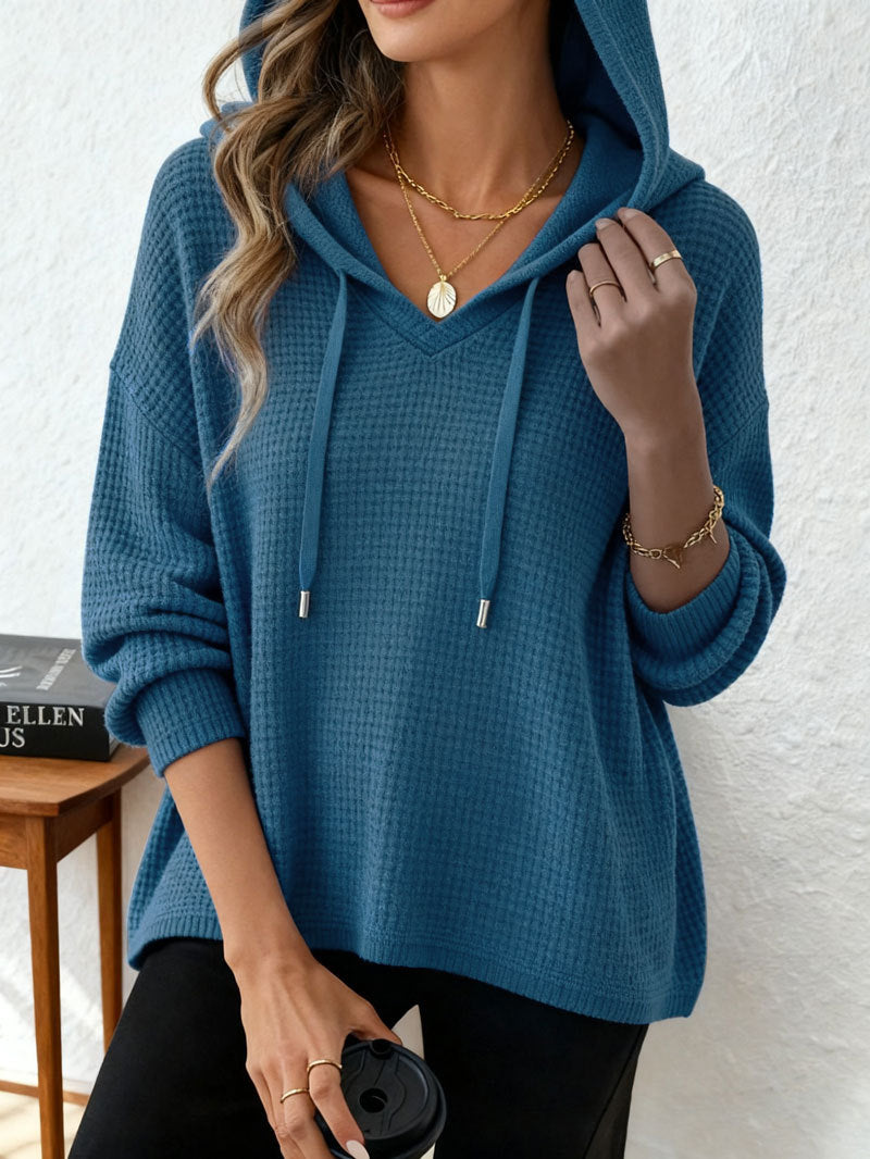 Women's Oversized Waffle Knit Hoodie Pullover Long Sleeve