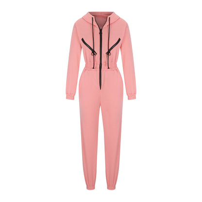 Women's Oversized Zip-Up Hooded Fleece Jumpsuit