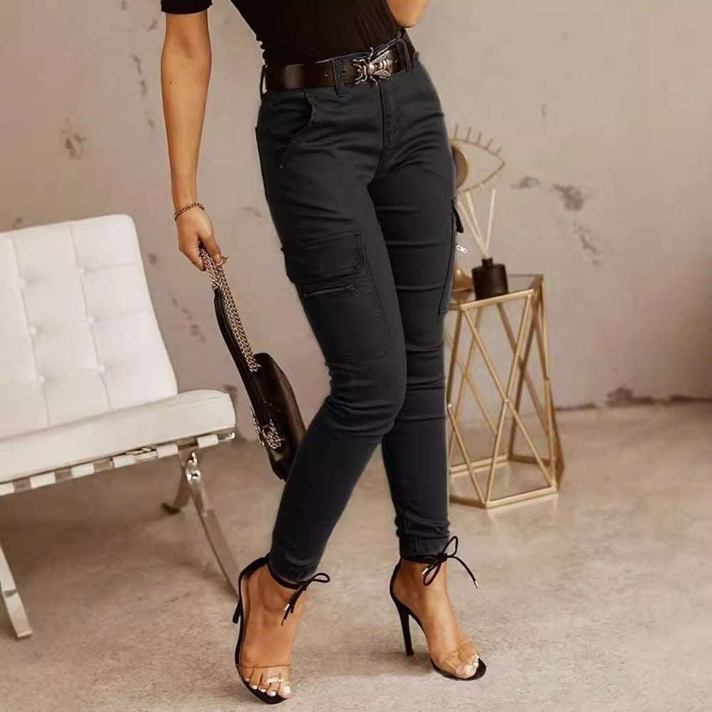 Women's Skinny Cargo Joggers Mid-Rise Cotton Pants
