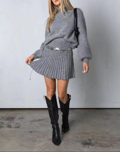 Women's Ribbed Knit Sweater Skirt 2 Piece Set