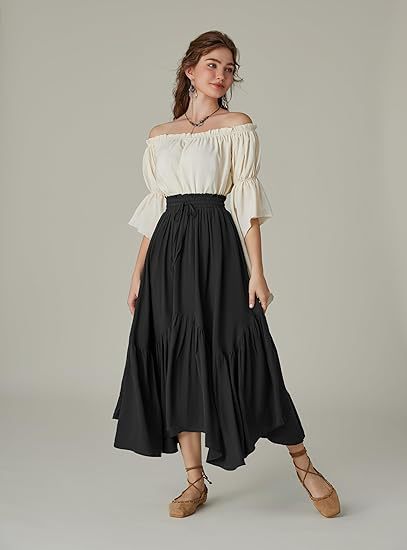 Women's High-Waisted Tiered Maxi Skirt – Vintage Boho Long Skirt