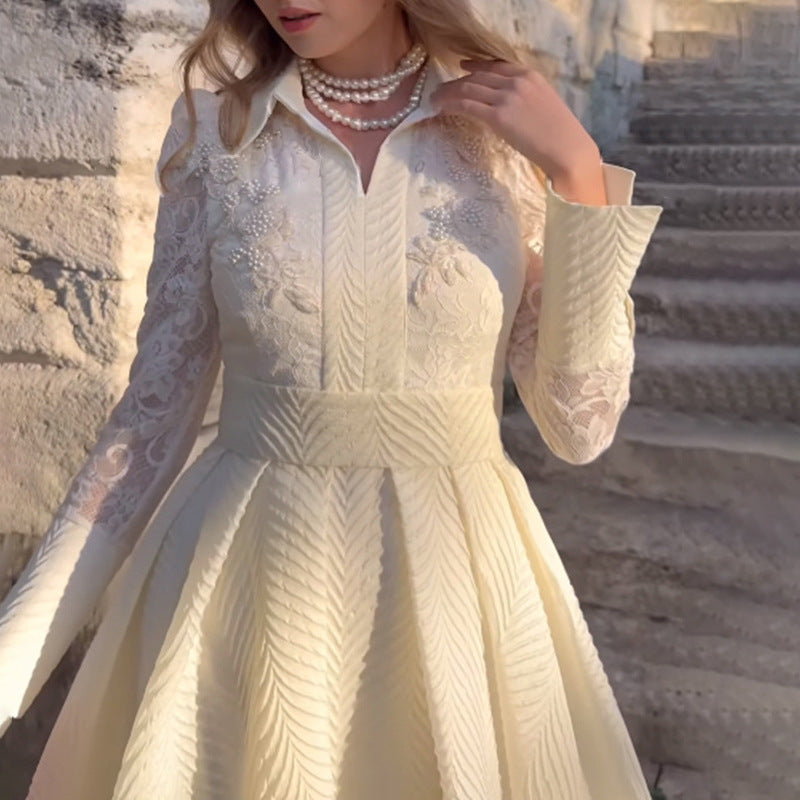 White Lace Floral Maxi Dress Long Sleeve Vintage Formal