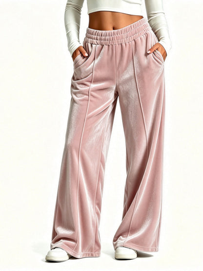 Women's High Waisted Velvet Wide Leg Palazzo Pants