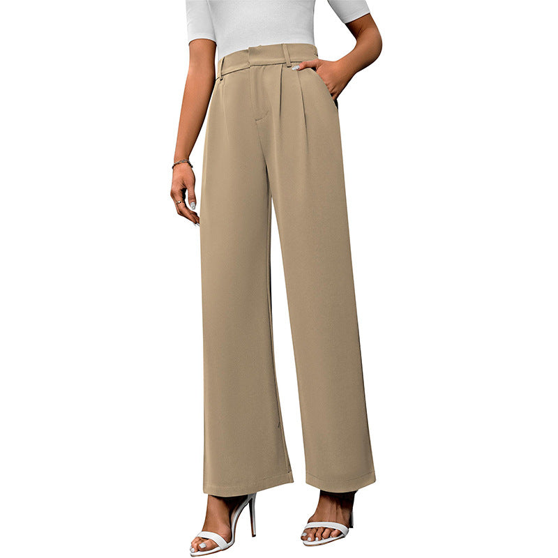 Women's High-Waist Wide-Leg Suit Pants - Elegant Office Trousers