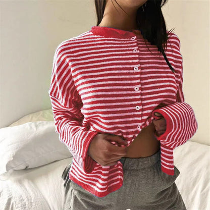 Women's Streetwear Striped Knit Button Cardigan Sweater