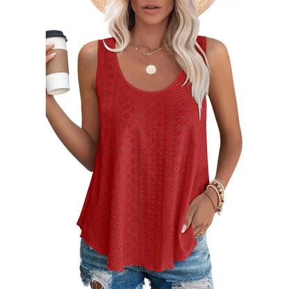 Eyelet Knit Tank Top Sleeveless Loose Fit Summer Top