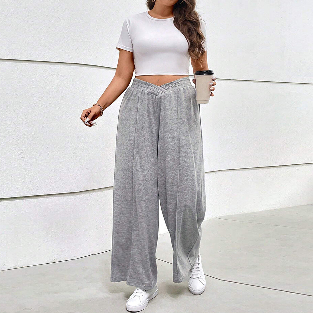 Fashion fall and winter elastic waist sports wide leg pants