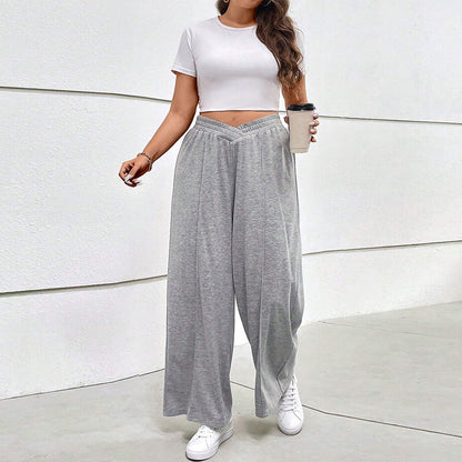 Fashion fall and winter elastic waist sports wide leg pants