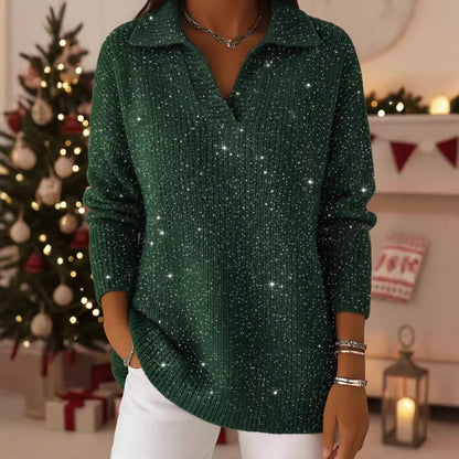 Sparkly Collared V-Neck Sweater Tunic