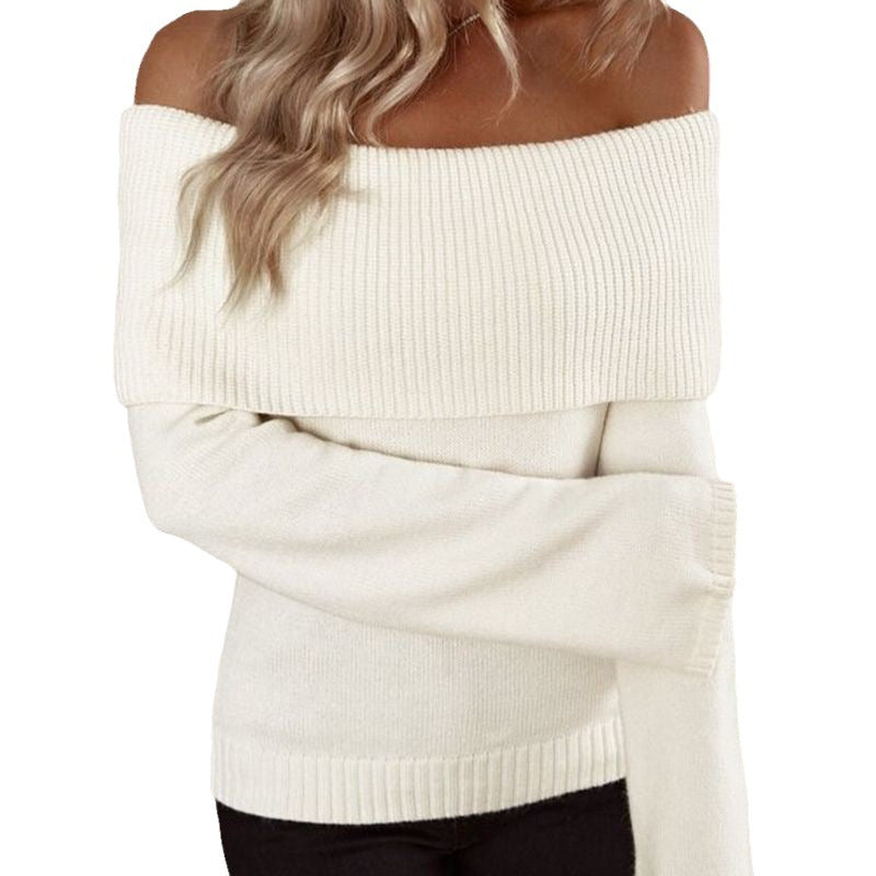 Women's Off The Shoulder Ribbed Knit Sweater Flare Sleeve