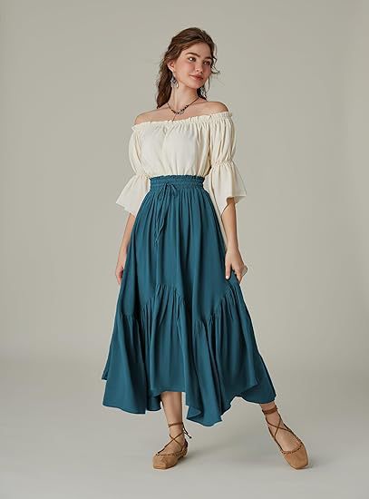 Women's High-Waisted Tiered Maxi Skirt – Vintage Boho Long Skirt