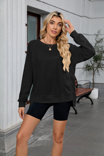 Women Oversized Crewneck Sweatshirt Long Sleeve Side Slit