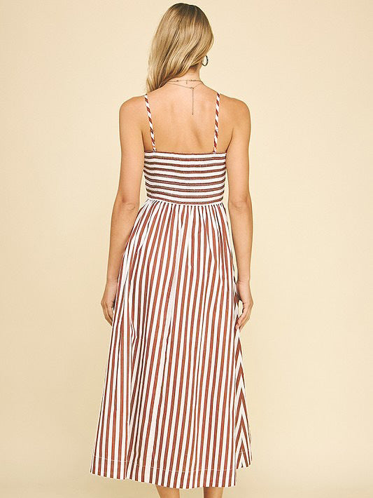 Striped Maxi Dress Smocked Spaghetti Strap Resort Dress