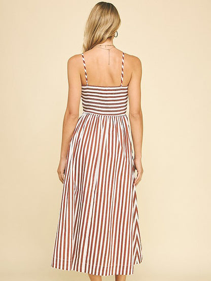 Striped Maxi Dress Smocked Spaghetti Strap Resort Dress