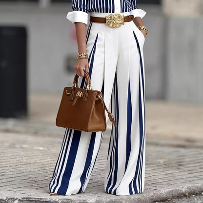 Women Striped High Waist Straight Leg Pants Color Block