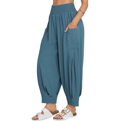 Women's Cotton Linen Harem Pants High Waist Pockets