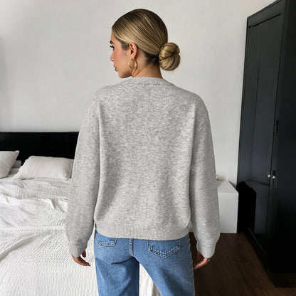 Women's Oversized Crew Neck Button Knit Cardigan