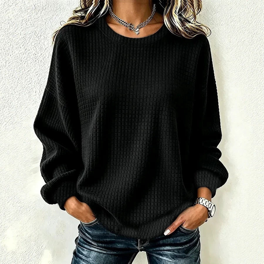 Women's Oversized Waffle Knit Crewneck Sweatshirt