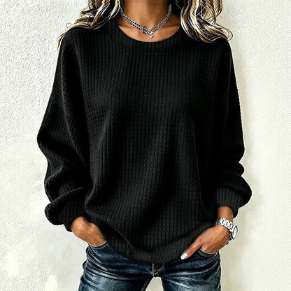 Women's Oversized Waffle Knit Crewneck Sweatshirt