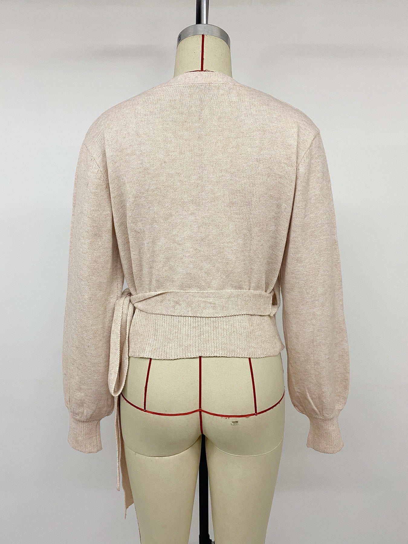 Women's V-Neck Wrap Tie Waist Cropped Sweater