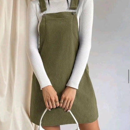 Womens Corduroy Overall Dress Sleeveless Loose Mini Jumper