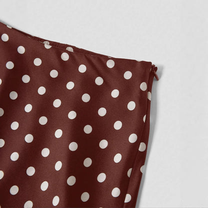 Polka Dot Satin A-Line Skirt Trendy Zip Midi Dress
