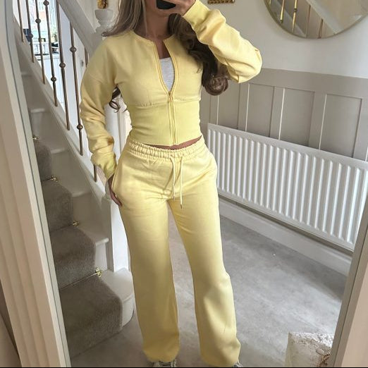 Women's 2 Piece Lounge Set Zip Up Jacket Wide Leg Pants
