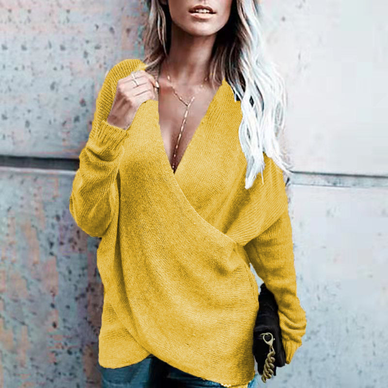 Women's Cross Front V Neck Oversized Knit Sweater