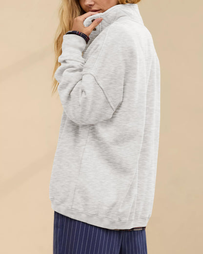 Half Snap Pullover Sweatshirt Oversized Long Sleeve
