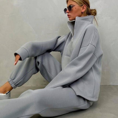 Women's Oversized Quarter Zip Tracksuit Set