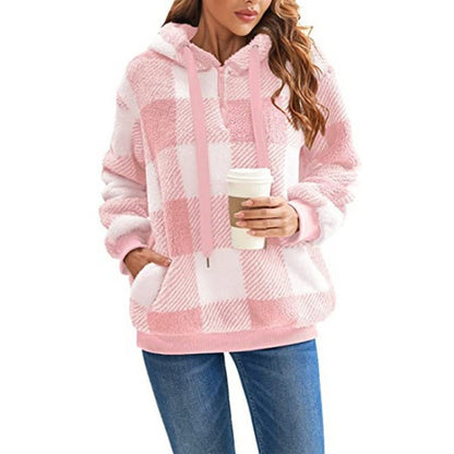 Women's Buffalo Plaid Sherpa Hoodie Fleece Pullover