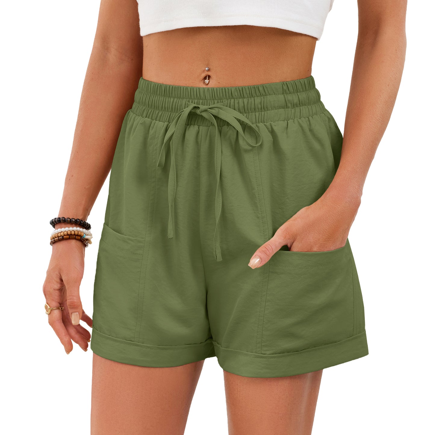 Drawstring Pocket Shorts Elastic Waist Casual Summer Pants