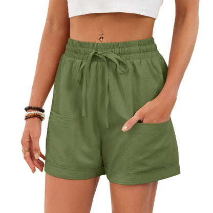 Drawstring Pocket Shorts Elastic Waist Casual Summer Pants