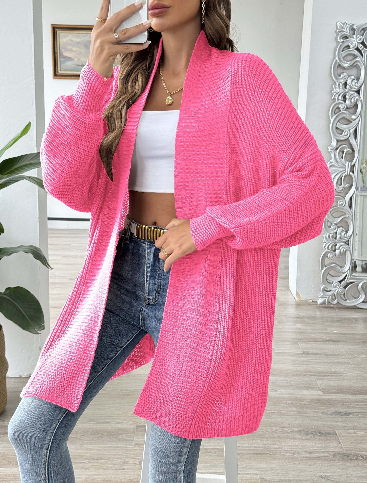 Women's Solid Color Loose Sweater Casual Long-sleeved Cardigan Jacket