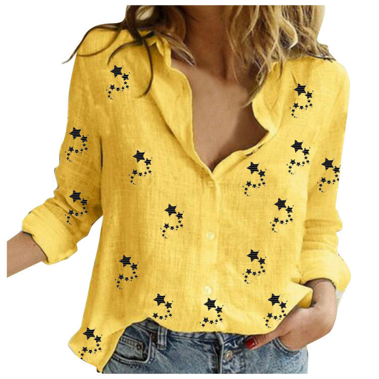 Women's Star Print Button Down Long Sleeve Shirt