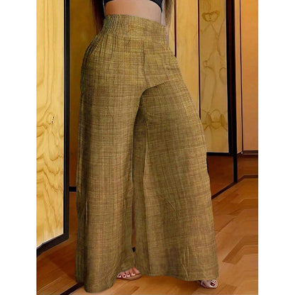 High Waist Linen Look Wide Leg Resort Pants