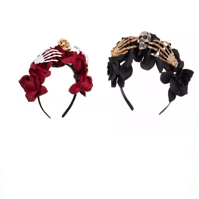 Gothic Skull Headband with Skeleton Hands for Halloween