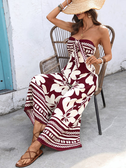 Women’s Strapless Floral Wide Leg Jumpsuit Summer Boho