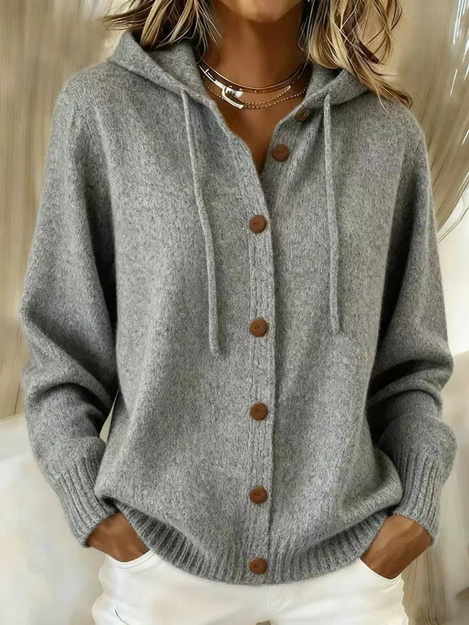 Women's Oversized Hooded Button Knit Cardigan Sweater
