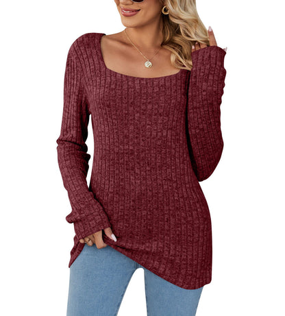 Long Sleeve Square Collar Casual Top