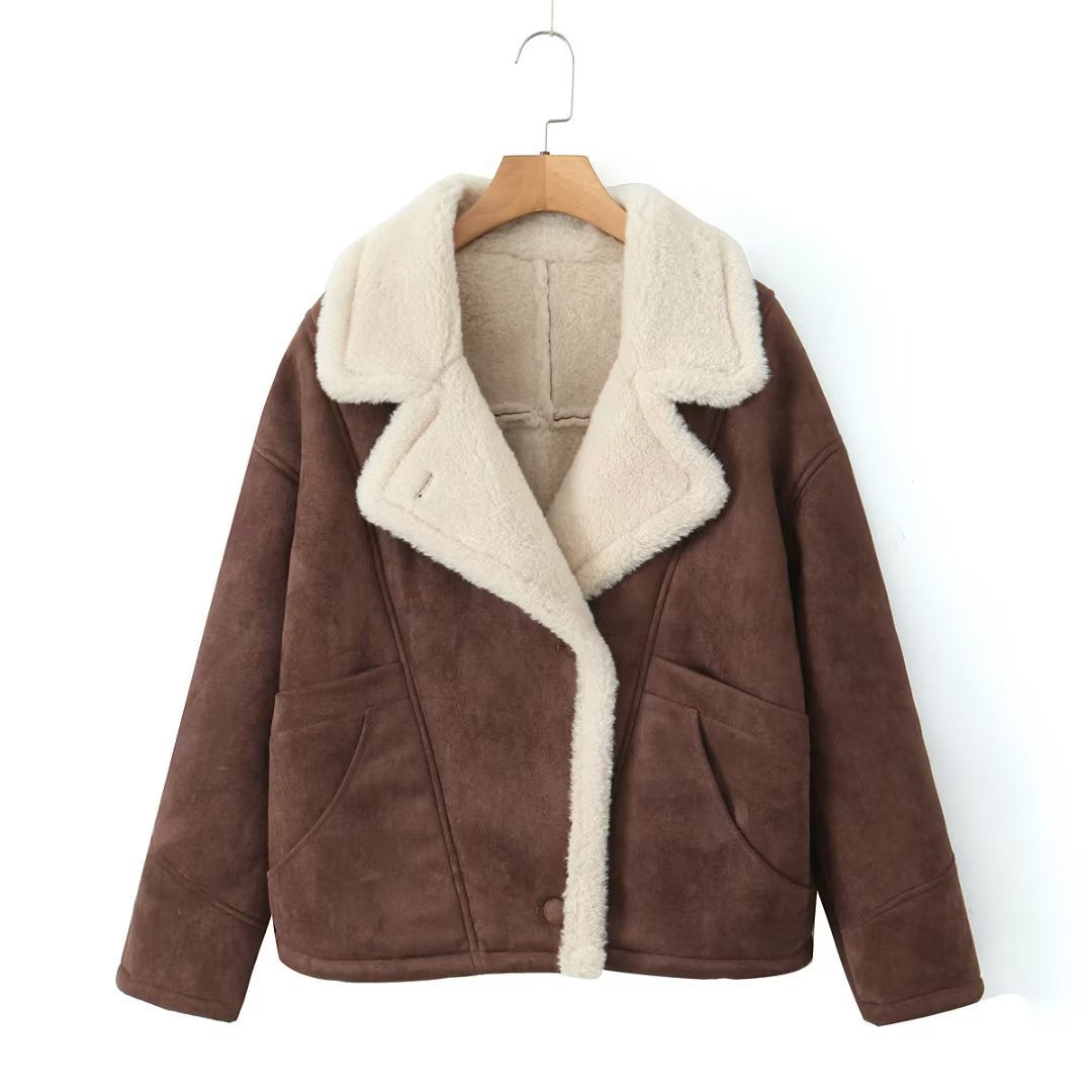 Women's Oversized Faux Suede Sherpa Jacket Winter