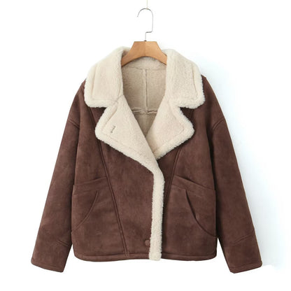 Women's Oversized Faux Suede Sherpa Jacket Winter