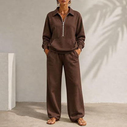 Women's Half Zip Sweatshirt Wide Leg Pants Lounge Set