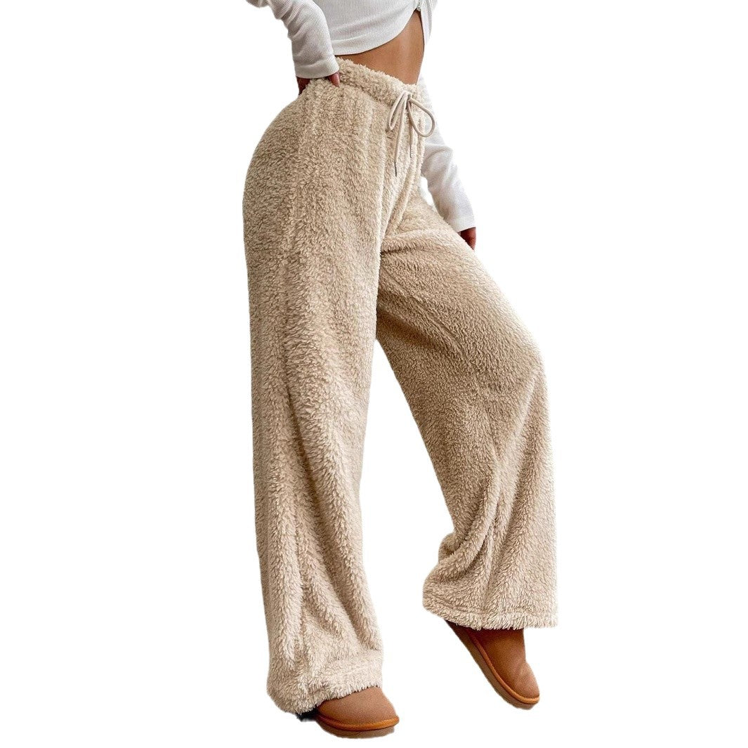Women's Sherpa Wide Leg Pants Winter Warm Lounge Trousers