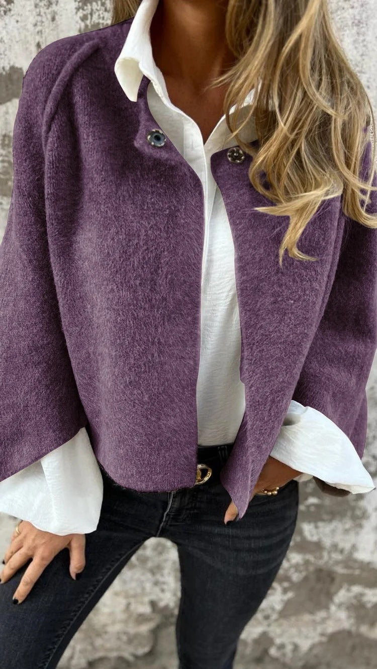 Women's Oversized Cropped Faux Cashmere Cardigan