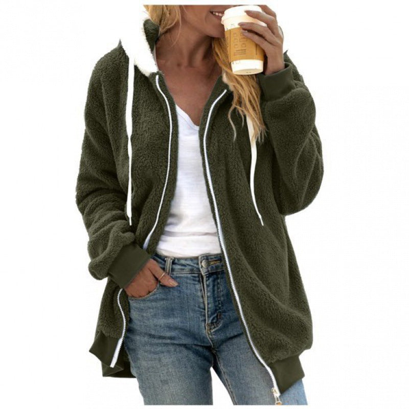 Plush Hooded Zip Jacket Oversized Fleece Outerwear