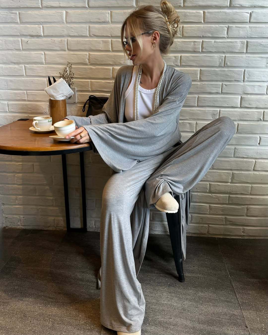 Women's 3 Piece Lounge Set Crop Top Wide Leg Pants Duster