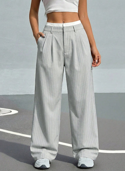 Women's High Waist Striped Wide Leg Trousers